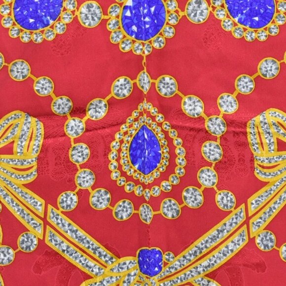 Cartier Jewelry Pattern 100% Silk Scarf Red Navy - Picture 9 of 15